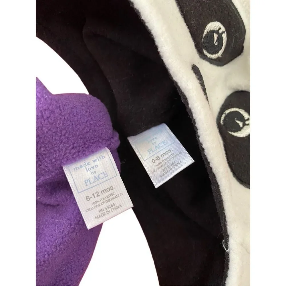 Lot of 2 Nwt Baby Cat Panda Winter Hats 0 to 12 Months Ear Flaps Infant Fleece C